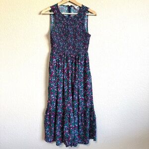 J. Crew Women’s Floral Smocked Top Ruffle Cotton Tiered Long Dress Sz XS Preppy